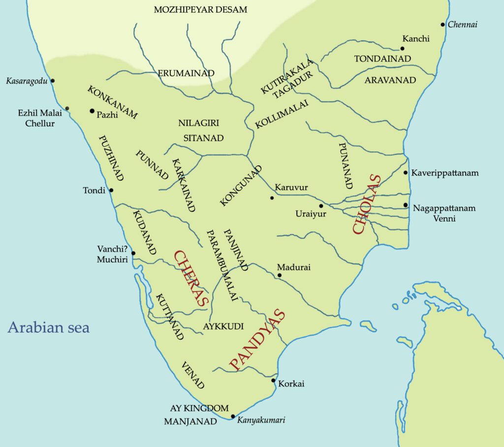 Map of south India during the Sangam age
