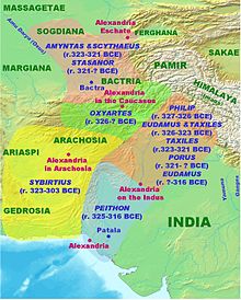 Map of the Greek Settlements which Samrat Chandragupta had defeated.